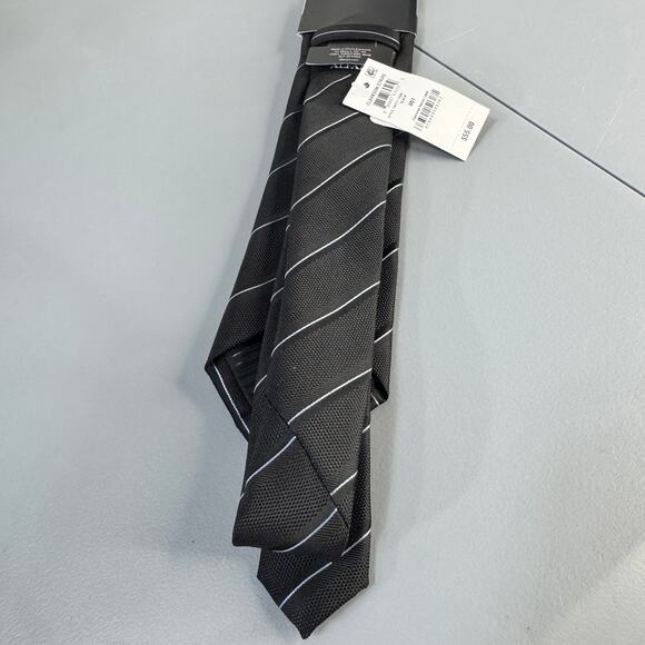 ALFANI ALFATECH Mens Necktie Clarkson Stripe Black Stain Resistant New - Picture 7 of 9